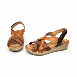 Woman Leather Low Wedged Sandals Velcro Padded Insole 3104 Leather, By Blusandal -Pumps shoes Shop woman leather low wedged sandals velcro padded insole 3104 leather by blusandal 5