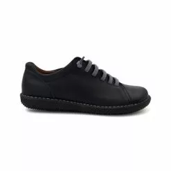 Woman Leather Sneakers Ellastic Laces 200 Black, By Boleta Shoes