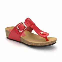 Woman Leather Wedged Bio Sandals Cork Sole 414 Red, By Morxiva Shoes