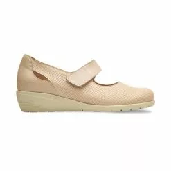 Woman Leather Wedged Mary Janes Removable Insole 71TP Beige, By TuPie