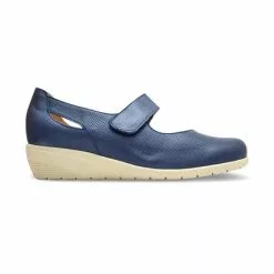 Woman Leather Wedged Mary Janes Removable Insole 71TP Navy, By TuPie