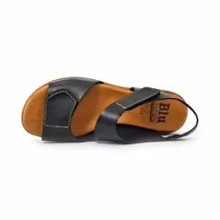 Woman Leather Wedged Sandals Velcro Padded Insole 54326 Black, By Blusandal -Pumps shoes Shop woman leather wedged sandals velcro padded insole 54326 black by blusandal 4