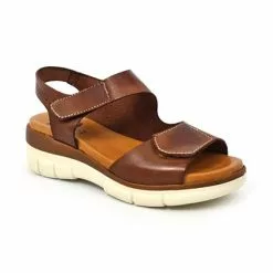 Woman Leather Wedged Sandals Velcro Padded Insole 54326 Brown, By Blusandal -Pumps shoes Shop woman leather wedged sandals velcro padded insole 54326 brown by blusandal 2