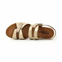 Woman Low Wedged Leather Sandals Velcro Padded Insole 855 Beige, By Amelie -Pumps shoes Shop woman low wedged leather sandals velcro padded insole 855 beige by amelie 4