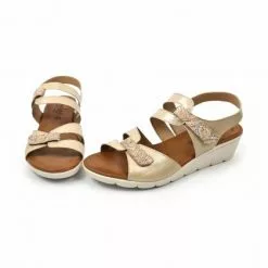 Woman Low Wedged Leather Sandals Velcro Padded Insole 855 Beige, By Amelie -Pumps shoes Shop woman low wedged leather sandals velcro padded insole 855 beige by amelie 5