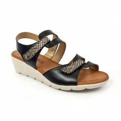 Woman Low Wedged Leather Sandals Velcro Padded Insole 855 Black, By Amelie -Pumps shoes Shop woman low wedged leather sandals velcro padded insole 855 black by amelie 2