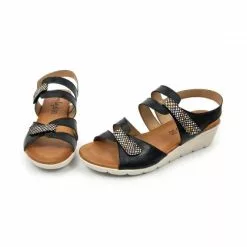 Woman Low Wedged Leather Sandals Velcro Padded Insole 855 Black, By Amelie -Pumps shoes Shop woman low wedged leather sandals velcro padded insole 855 black by amelie 5