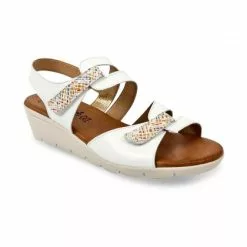 Woman Low Wedged Leather Sandals Velcro Padded Insole 855 White, By Amelie -Pumps shoes Shop woman low wedged leather sandals velcro padded insole 855 white by amelie 2