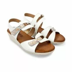 Woman Low Wedged Leather Sandals Velcro Padded Insole 855 White, By Amelie -Pumps shoes Shop woman low wedged leather sandals velcro padded insole 855 white by amelie 3