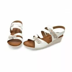 Woman Low Wedged Leather Sandals Velcro Padded Insole 855 White, By Amelie -Pumps shoes Shop woman low wedged leather sandals velcro padded insole 855 white by amelie 5