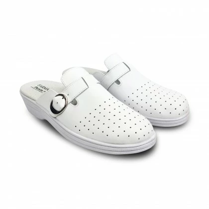 Woman Perfo Leather Hospital Shoes Backless Buckle 795 White, By Percla 6 Woman Perfo Leather Hospital Shoes Backless Buckle 795 White, By Percla - Image 4