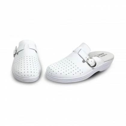 Woman Perfo Leather Hospital Shoes Backless Buckle 795 White, By Percla 8 Woman Perfo Leather Hospital Shoes Backless Buckle 795 White, By Percla - Image 6