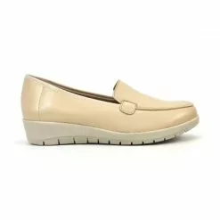 Women Soft Leather Comfort Loafers Removable Insole 12701 Beige, By Amelie