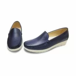 Women Soft Leather Wedged Loafers 903CA Navy, By Casual -Pumps shoes Shop women soft leather wedged loafers 903ca navy by casual 3