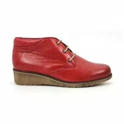 Womens Leather Comfort Wedged Booties Laces Removable Insole 70241 Red, By Tupié