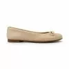 Womens Leather Flat Ballerinas Bow 7000 Beige, By Casual