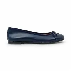 Womens Leather Flat Ballerinas Bow 7000 Navy, By Casual