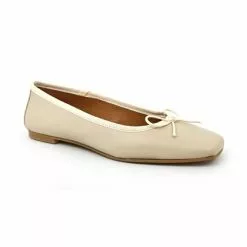 Womens Leather Flat Ballerinas Bow Square Toe 9314 Beige, By Casual -Pumps shoes Shop womens leather flat ballerinas bow square toe 9314 beige by casual 2