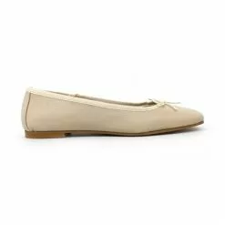 Womens Leather Flat Ballerinas Bow Square Toe 9314 Beige, By Casual