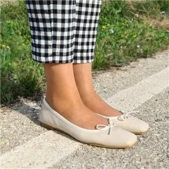 Womens Leather Flat Ballerinas Bow Square Toe 9314 Beige, By Casual -Pumps shoes Shop womens leather flat ballerinas bow square toe 9314 beige by casual 3