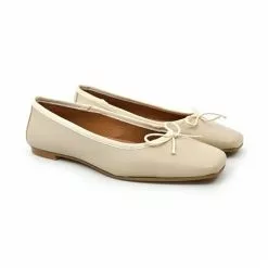 Womens Leather Flat Ballerinas Bow Square Toe 9314 Beige, By Casual -Pumps shoes Shop womens leather flat ballerinas bow square toe 9314 beige by casual 5