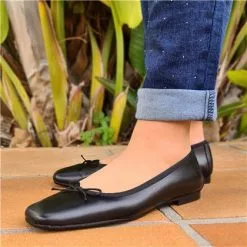 Womens Leather Flat Ballerinas Bow Square Toe 9314 Black, By Casual -Pumps shoes Shop womens leather flat ballerinas bow square toe 9314 black by casual 3
