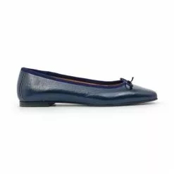 Womens Leather Flat Ballerinas Bow Square Toe 9314 Blue, By Casual