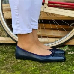 Womens Leather Flat Ballerinas Bow Square Toe 9314 Blue, By Casual -Pumps shoes Shop womens leather flat ballerinas bow square toe 9314 blue by casual 3