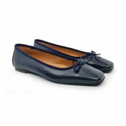 Womens Leather Flat Ballerinas Bow Square Toe 9314 Blue, By Casual -Pumps shoes Shop womens leather flat ballerinas bow square toe 9314 blue by casual 5