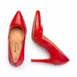 Womens Leather High Heeled Pumps Croco Engraving 1490 Red, By Eva Mañas -Pumps shoes Shop womens leather high heeled pumps croco engraving 1490 red by eva manas 2