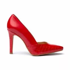 Womens Leather High Heeled Pumps Croco Engraving 1490 Red, By Eva Mañas