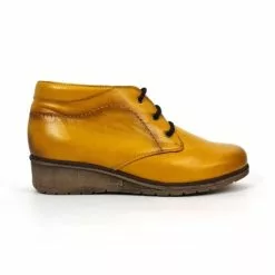 Womens Leather Comfort Wedged Booties Laces Removable Insole 70241 Mustard, By Tupié