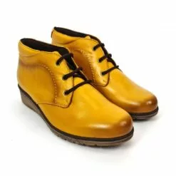 Womens Leather Comfort Wedged Booties Laces Removable Insole 70241 Mustard, By Tupié -Pumps shoes Shop womens leather wedged booties laces removable insole 70241 mustard by tupie 3