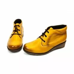 Womens Leather Comfort Wedged Booties Laces Removable Insole 70241 Mustard, By Tupié -Pumps shoes Shop womens leather wedged booties laces removable insole 70241 mustard by tupie 4