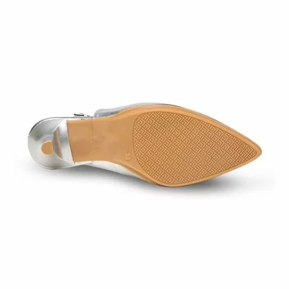 Womens Metallic Leather High Heeled Slingback Pumps 1495 Silver, By Eva Mañas 6 Womens Metallic Leather High Heeled Slingback Pumps 1495 Silver, By Eva Mañas - Image 4