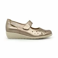 Womens Metallic Leather Wedged Mary Janes Velcro Removable Insole 73 Platinum, By TuPie